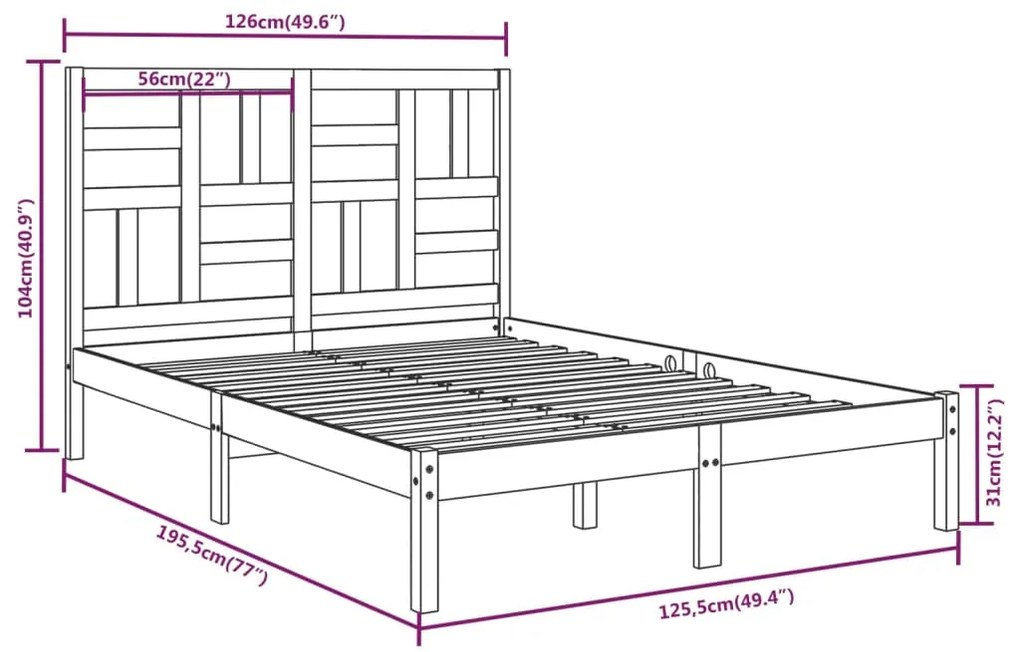 Estrutura cama pequena casal 120x190 cm pinho maciço preto