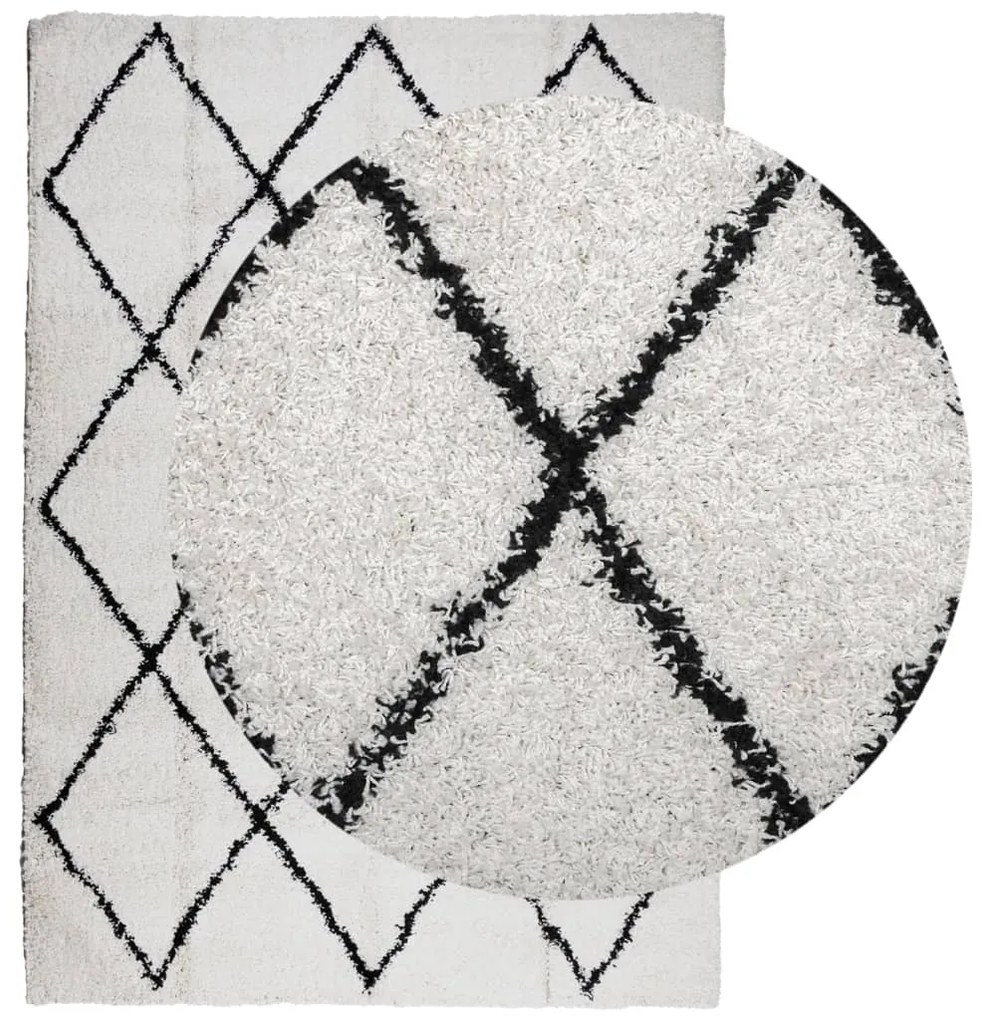 Tapete shaggy de pelo alto PAMPLONA 120x170 cm creme e preto
