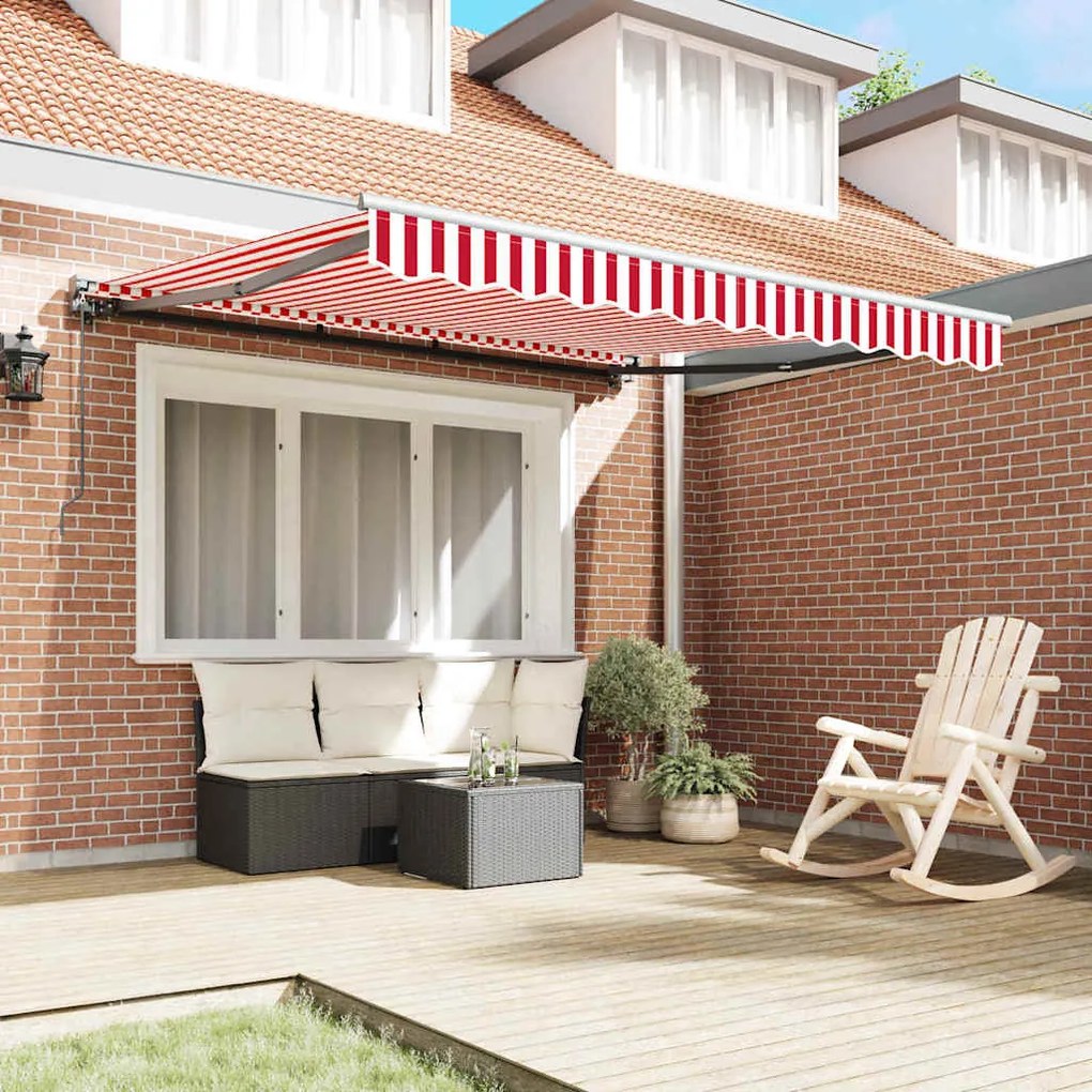 Toldo Retrátil Manual Listrado Vermelho e Branco 350x250 cm