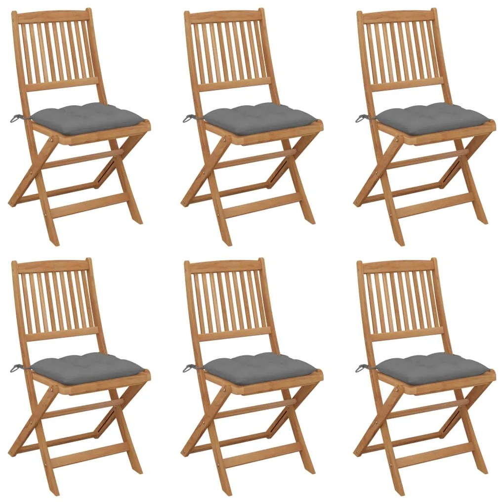 vidaXL Cadeiras de jardim dobráveis c/ almofadões 6 pcs acácia maciça