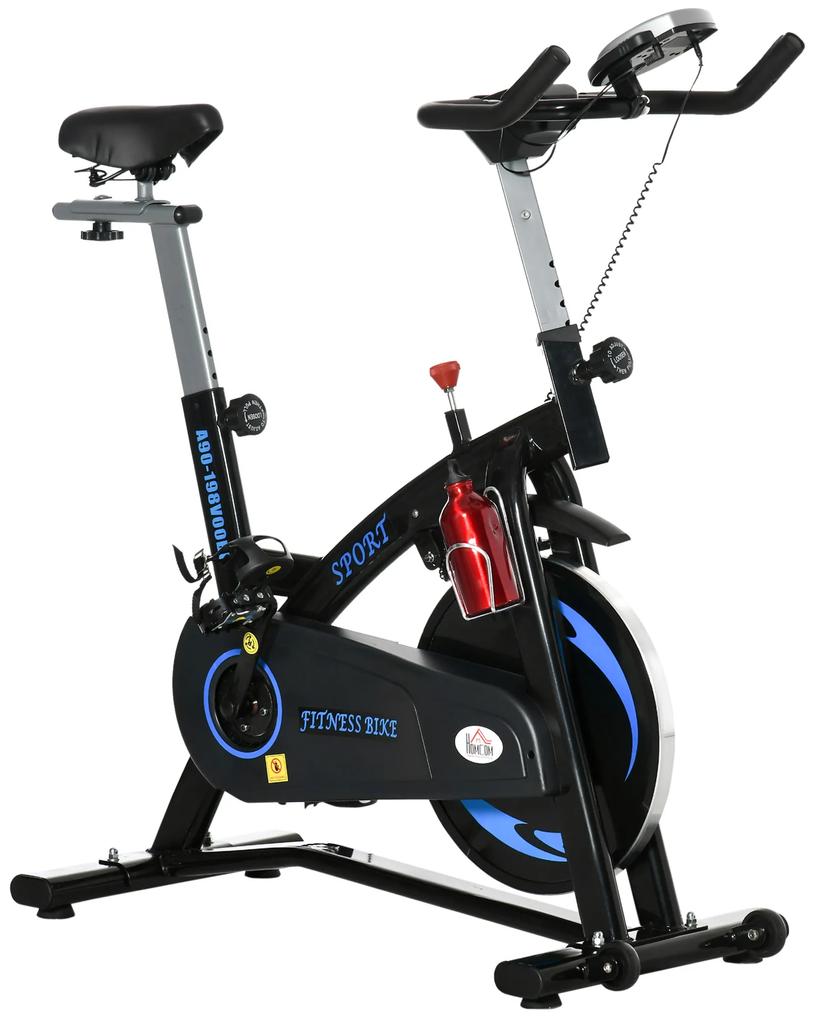 HOMCOM Bicicleta Estática Bicicleta Ciclismo Indoor com Ecrã LCD Volante de Inércia de 10kg 47x120x104.5-117cm Preto e Azul | Aosom Portugal