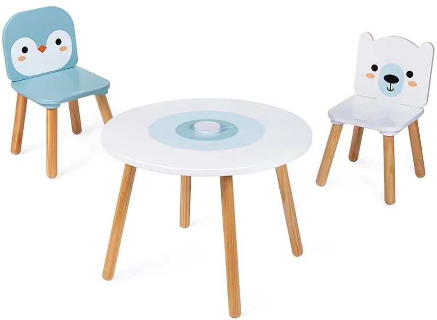 MESA E 2 CADEIRAS, 1 CADEIRA PINGUIM E 1 CADEIRA URSO POLAR BRANCO