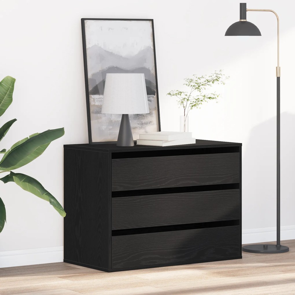 vidaXL Chest of Drawers de Canto em Carvalho Preto 80x41x58 cm Madeira Engenharia
