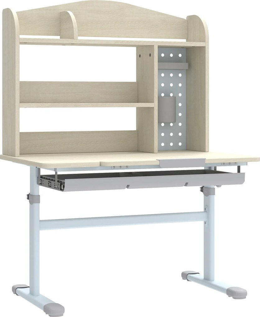 AIYAPLAY Secretária Infantil Mesa de Estudo Ajustável em Altura com Tampo Inclinável 80x51x108,5-130,5 cm Natural | Aosom Portugal