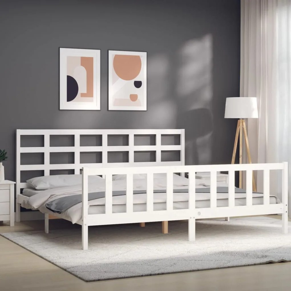 Cama sem colchão 200x200 cm madeira de pinho maciça branco