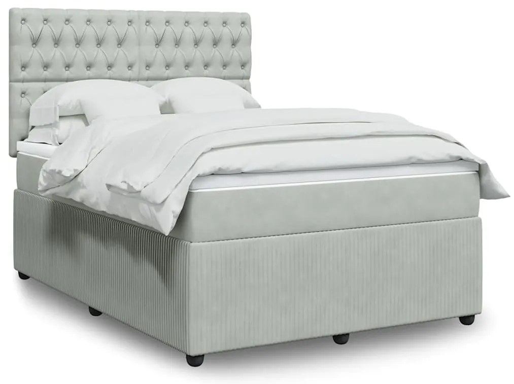 vidaXL Cama com molas/colchão 140x200 cm veludo cinzento-claro