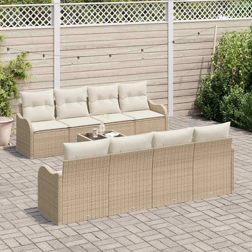 Conjunto de Sofá de Jardim vidaXL de 9 Peças com Almofadas Bege Polira