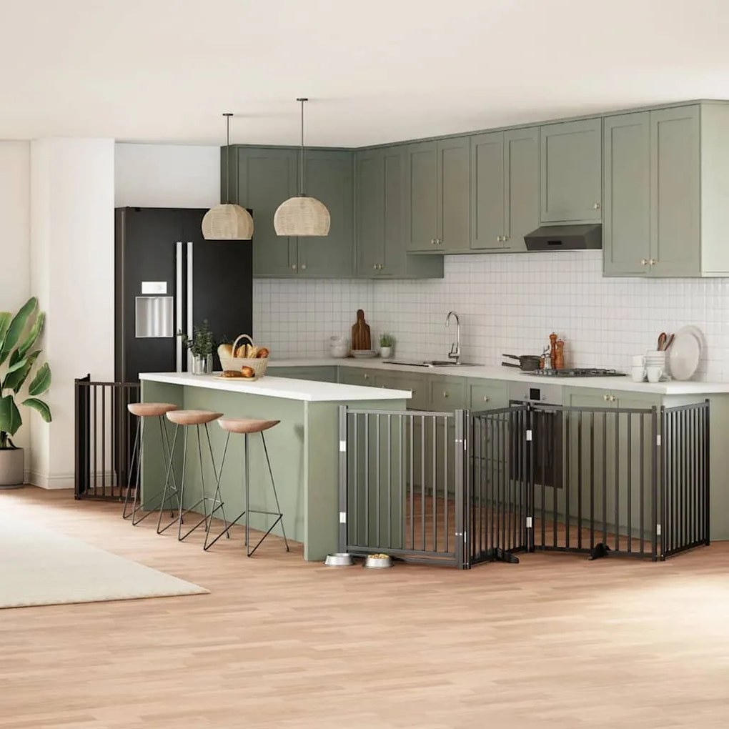 vidaXL Portão p/ cães com porta dobrável 6 painéis 480 cm álamo preto