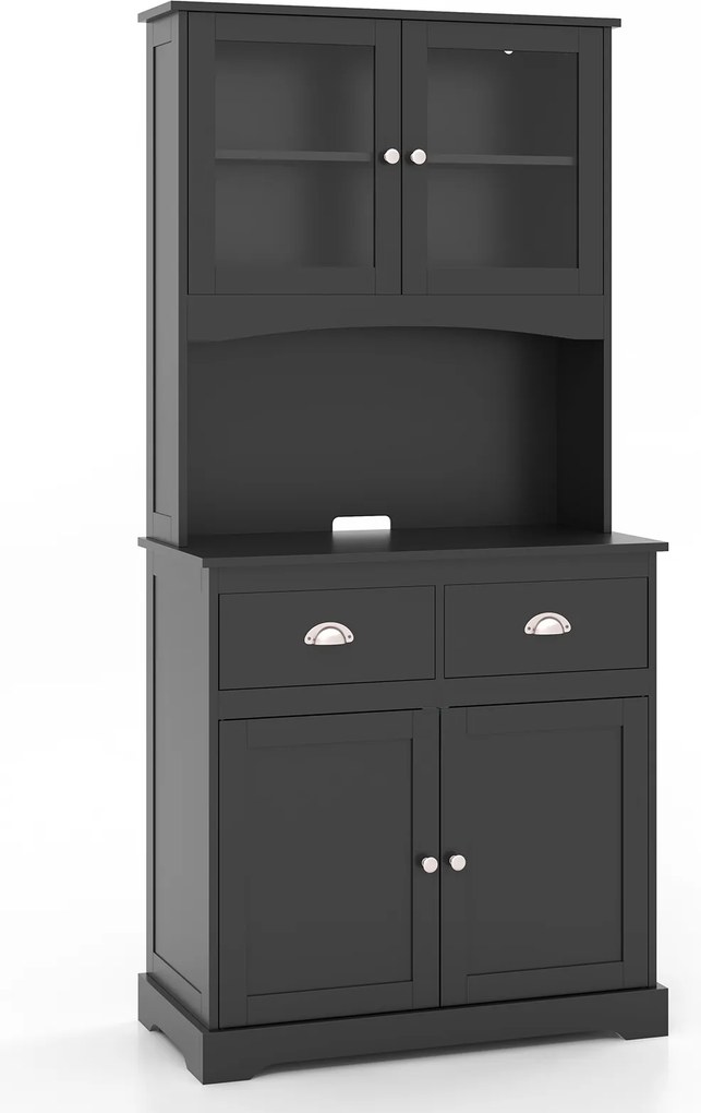 Armário Despenseiro de Cozinha, 80 x 40 x 170 cm, Prateleiras Ajustáveis, Preto