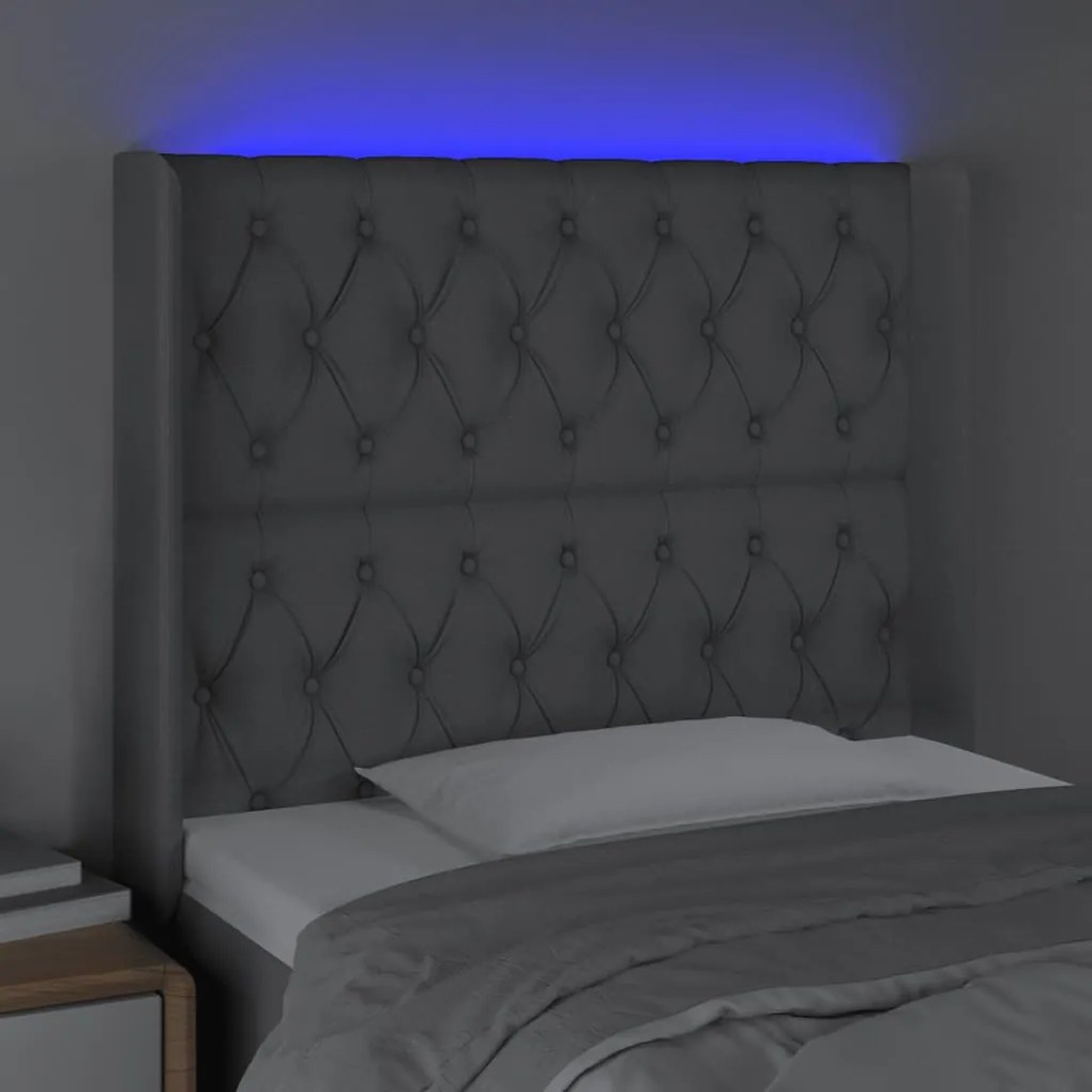 Cabeceira cama c/ luzes LED tecido 103x16x118/128cm cinza-claro