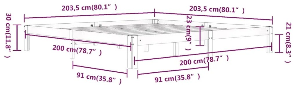 Estrutura de cama 200x200 cm pinho maciço castanho mel