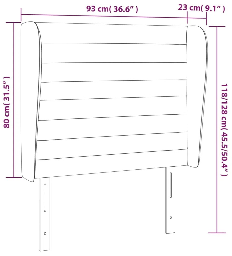 Cabeceira de cama c/ abas veludo 93x23x118/128 cm rosa