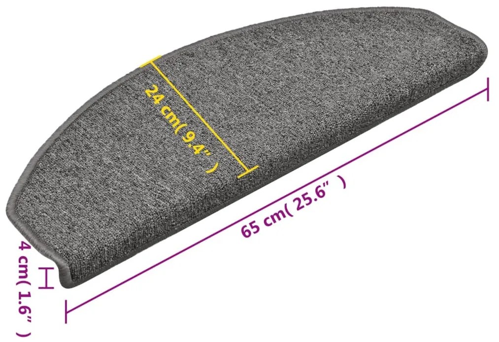 Tapete/carpete para degraus 15 pcs 65x24x4cm cinza-escuro