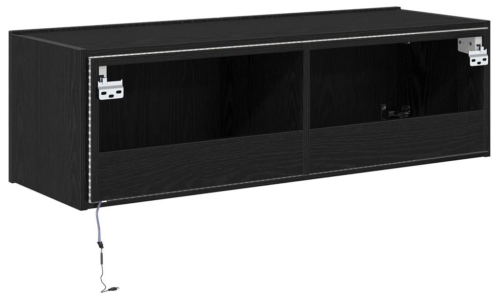 Armário de TV vidaXL com Luzes LED Carvalho Preto 100x35x31 cm