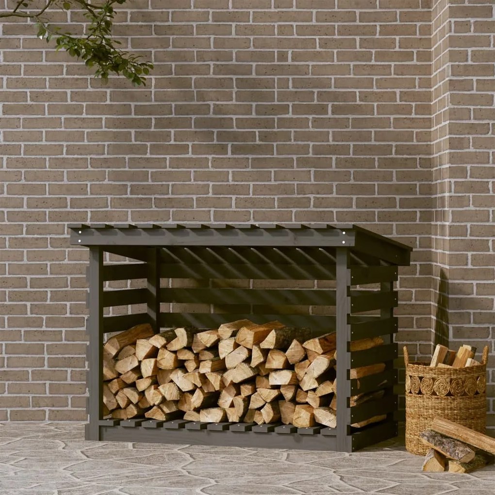 822229 vidaXL Suporte para lenha 108x73x79 cm pinho maciço cinzento