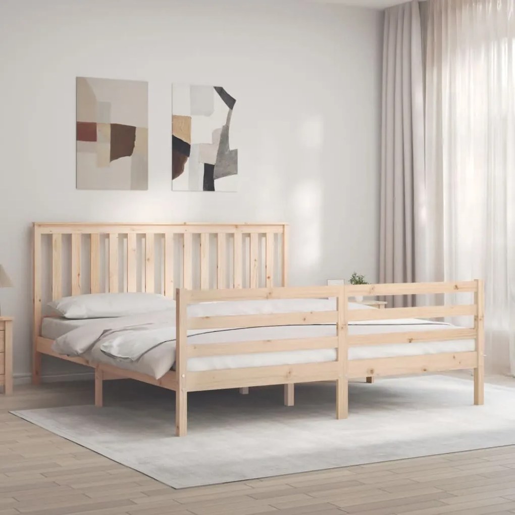 vidaXL Estrutura de cama Super King Size com cabeceira madeira maciça