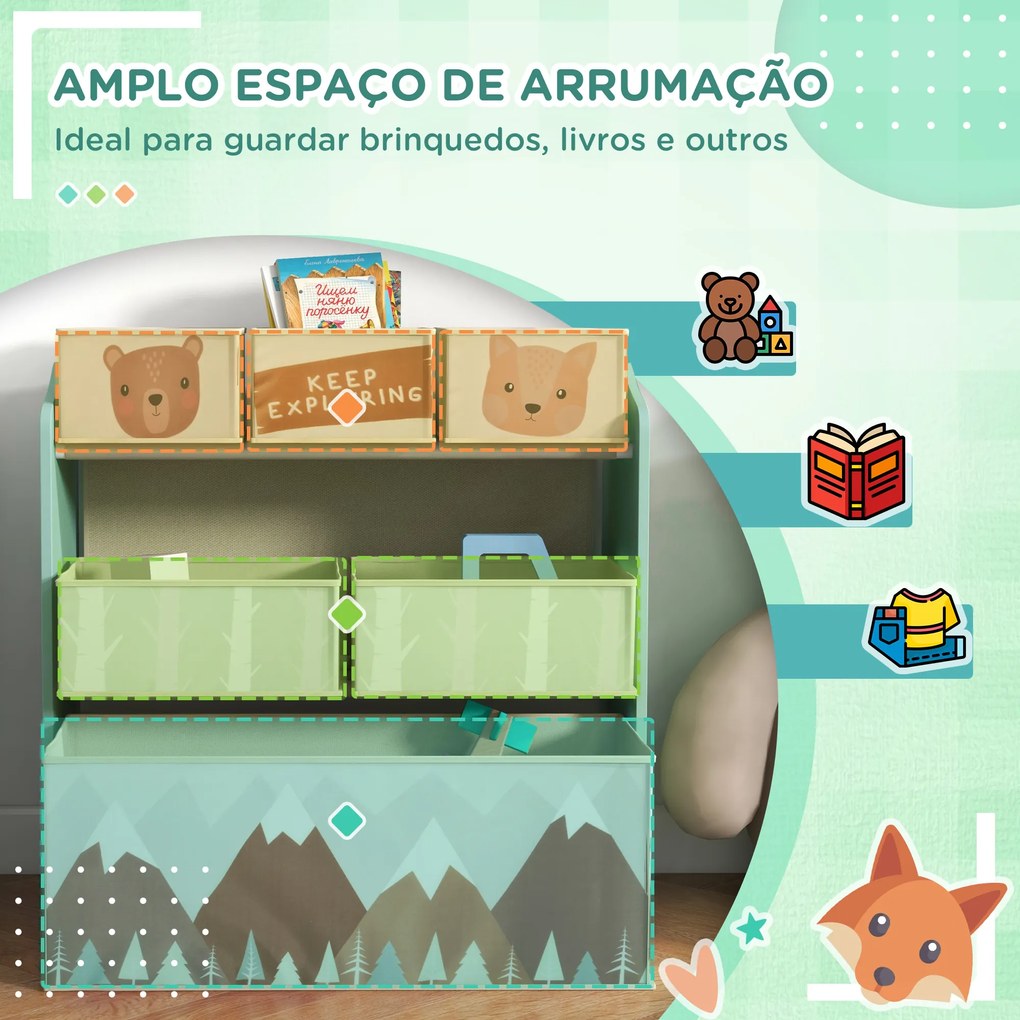 Estante para Brinquedos com 6 Caixas de Tecido não Tecido Amovíveis Organizador de Brinquedos 63x30x66 cm Verde