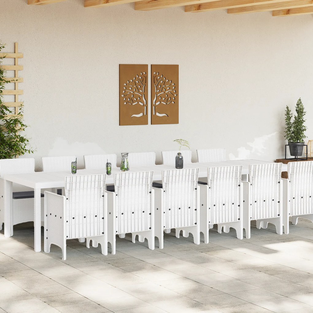 Conjunto de Jantar para Jardim de 13 Peças com Almofadas Rattan Branco