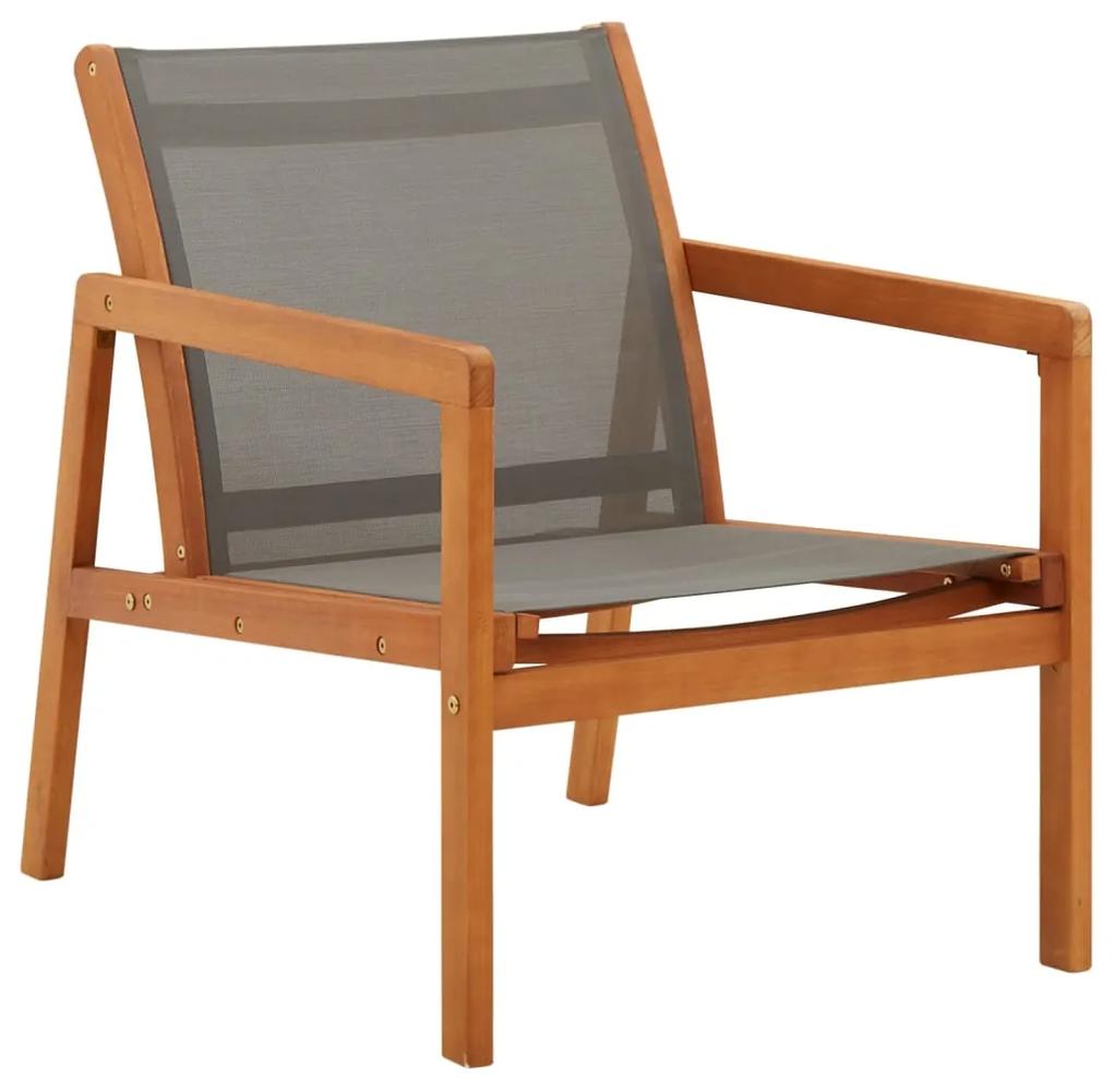 48697 vidaXL Cadeira lounge de jardim eucalipto maciço e textilene cinzento