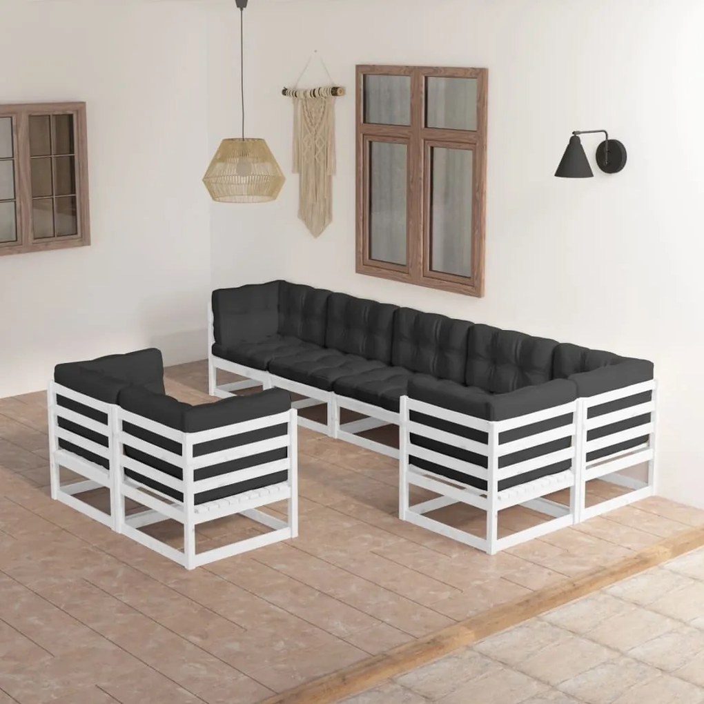 vidaXL 8 pcs conjunto lounge de jardim c/ almofadões pinho maciço