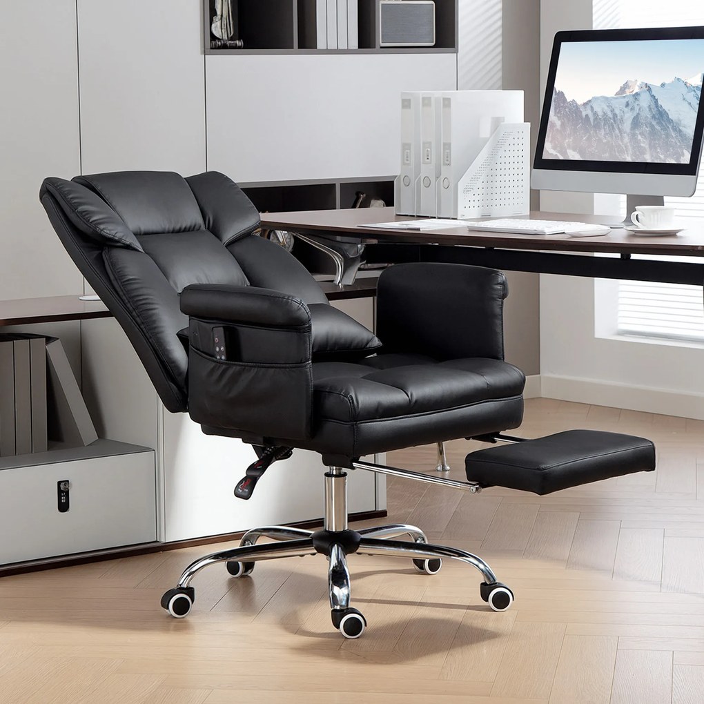 Cadeira de Escritório com Massagem em 6 Pontos Apoio para os Pés Retrátil Controlo Remoto e Suporte Lombar 69x65x115 cm Preto