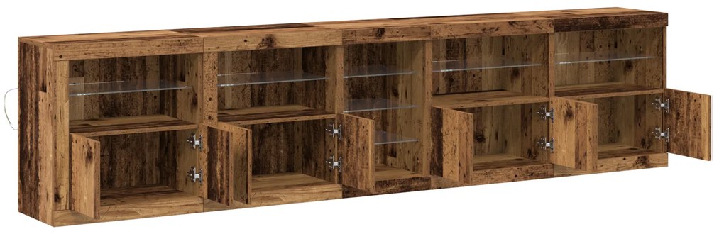 Aparador com Luzes LED Madeira Velha 283x37x67 cm Madeira de Engenhari