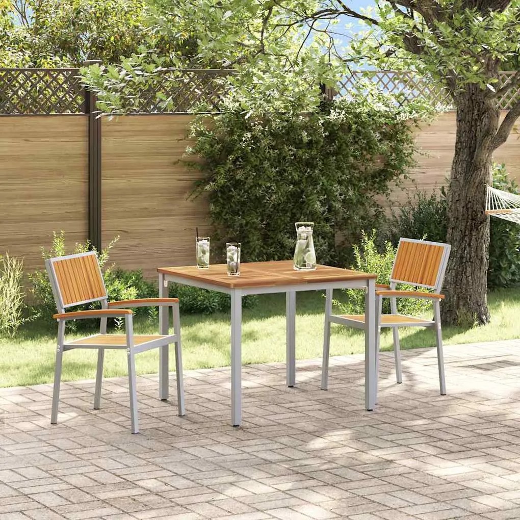 vidaXL Conjunto de Jantar de Jardim com 3 Peças em Madeira de Acácia e Metal
