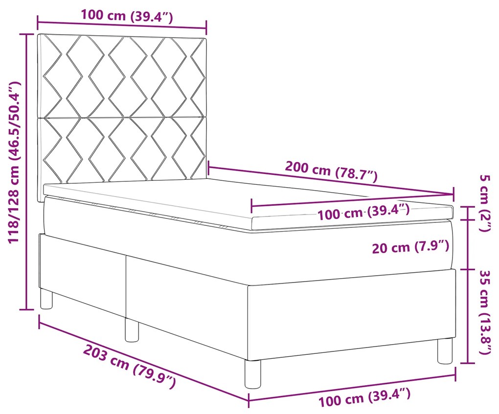 Cama Box Spring com Colchão Cinza Escuro 100x200 cm Tecido