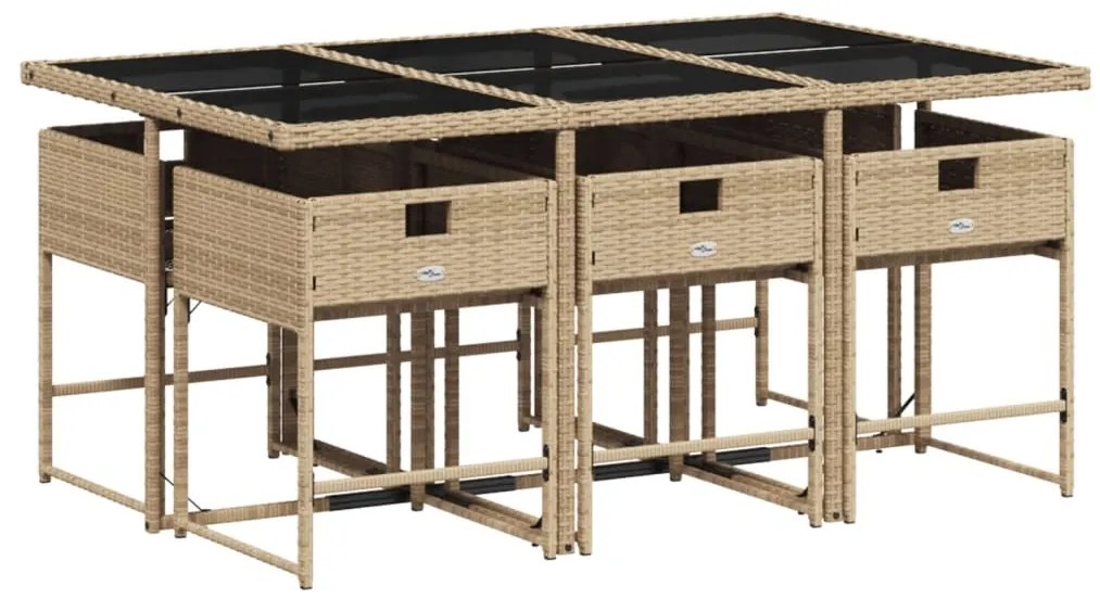 7 pcs conj. jantar jardim c/ almofadões vime PE bege misturado