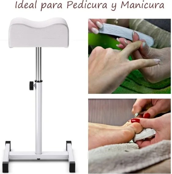 Apoio de pés para pedicure e manicure com altura regulável Almofada de 44-65 cm Equipamento profissional para salões de beleza Branco