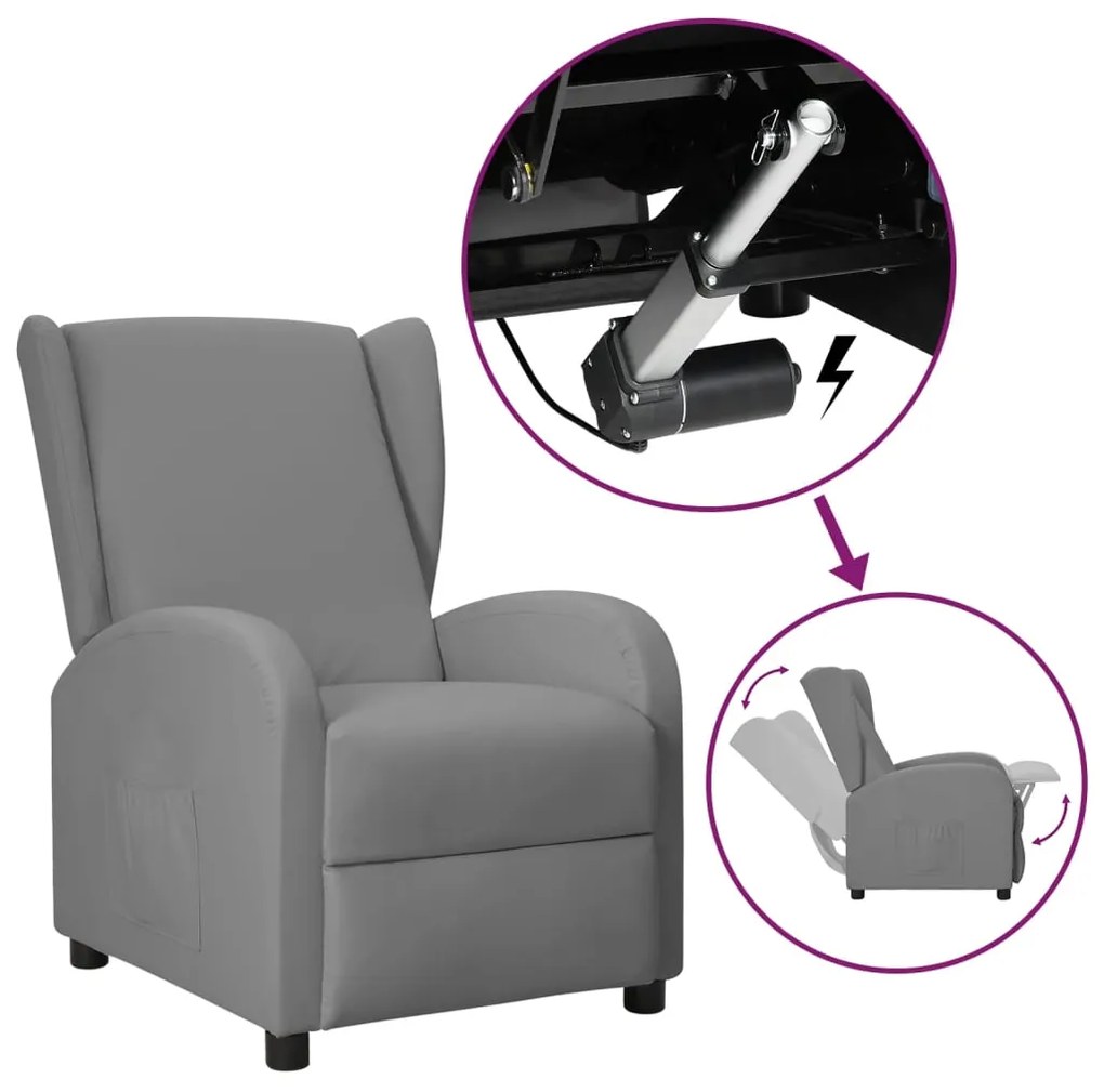 3098246 vidaXL Poltrona reclinável elevatória couro artificial cinzento