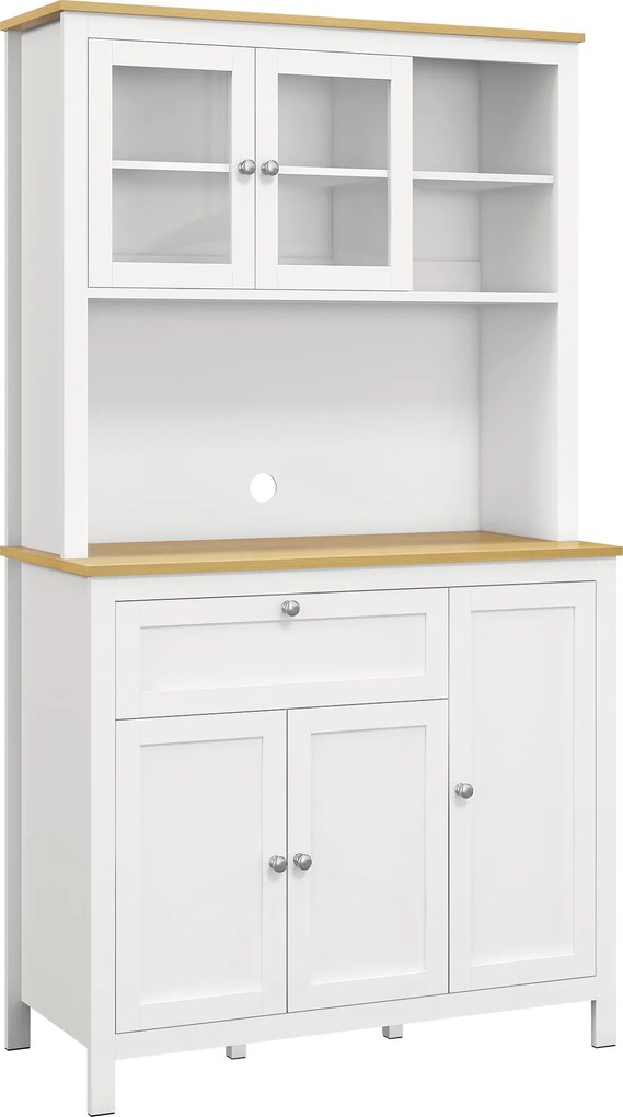 Armário de Arrumação Alto com 5 Portas Prateleiras Ajustáveis para Micro-Ondas 100x40x180 cm Branco e Madeira