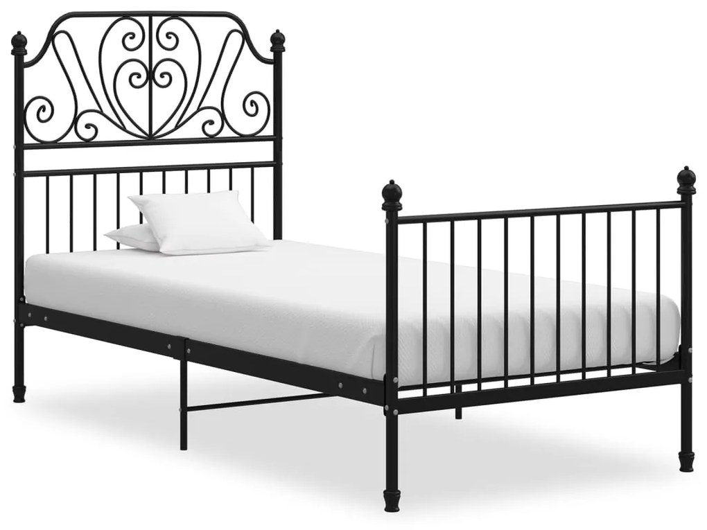 Estrutura de cama 100x200 cm metal e contraplacado preto