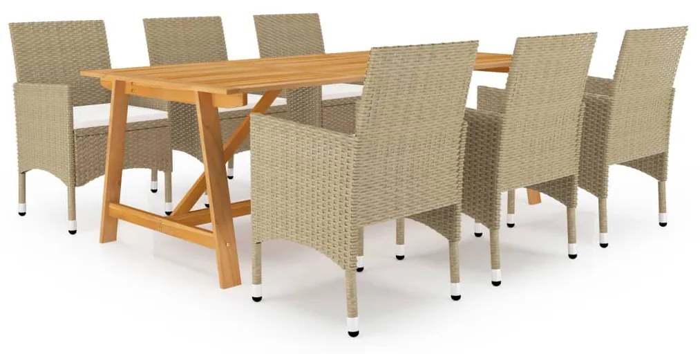 vidaXL 7 pcs conjunto de jantar para jardim bege