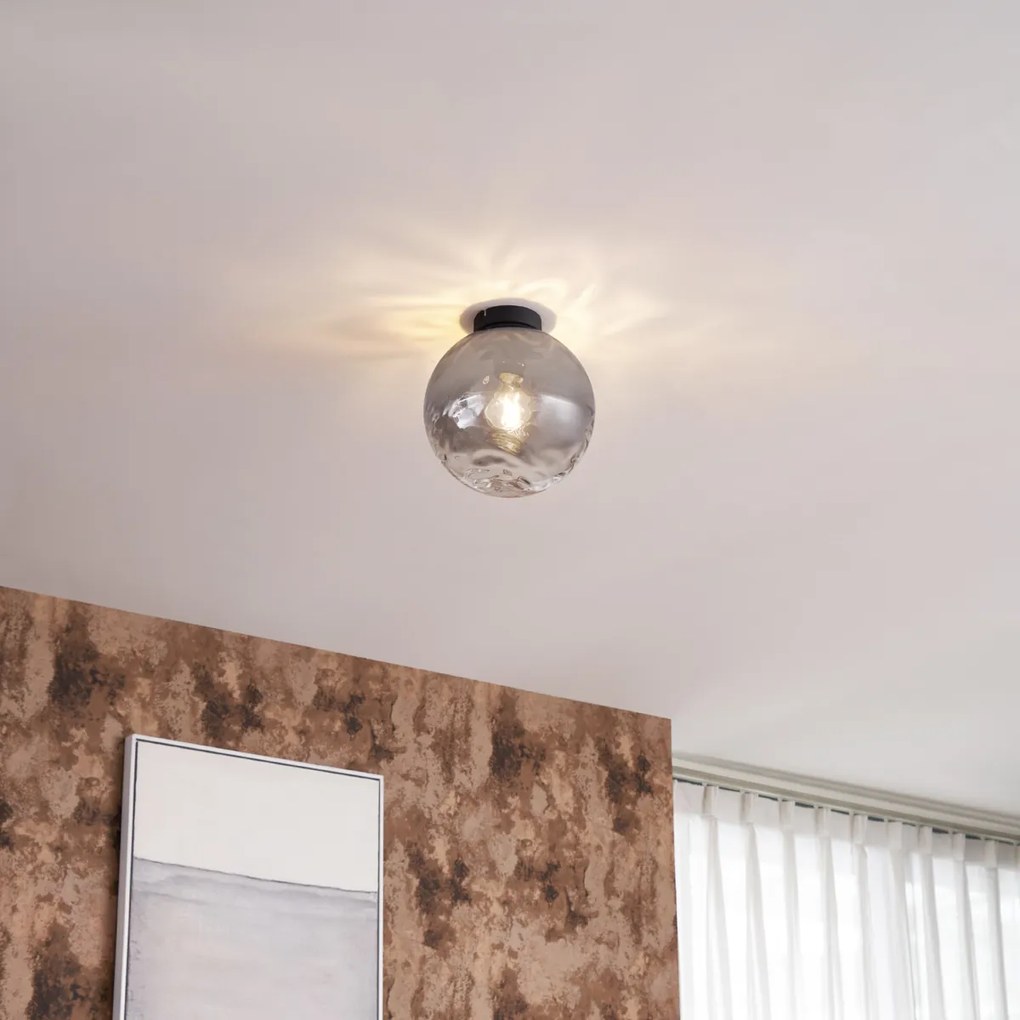 Candeeiro de Teto Design Preto com Vidro Fumeado - Pillon