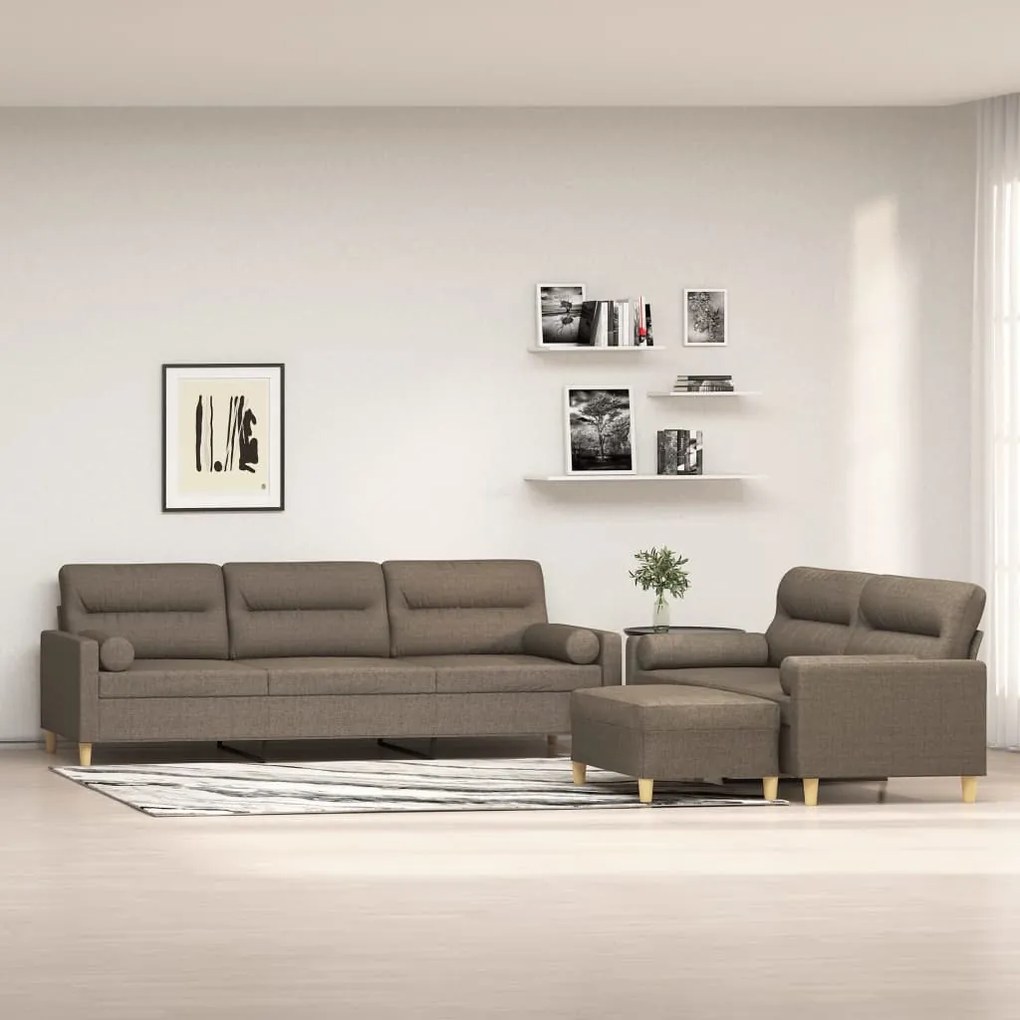 vidaXL 3 pcs conjunto de sofás c/ almofadões tecido cinza-acastanhado