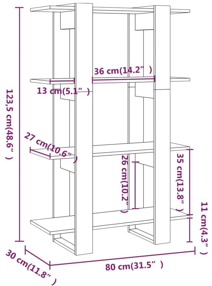 Estante/divisória 80x30x123,5 cm cor sonoma cinza