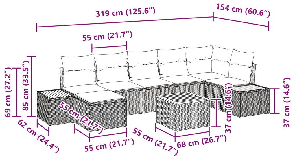 Conjunto de Sofá de 8 Peças com Almofadas Bege Poliratan