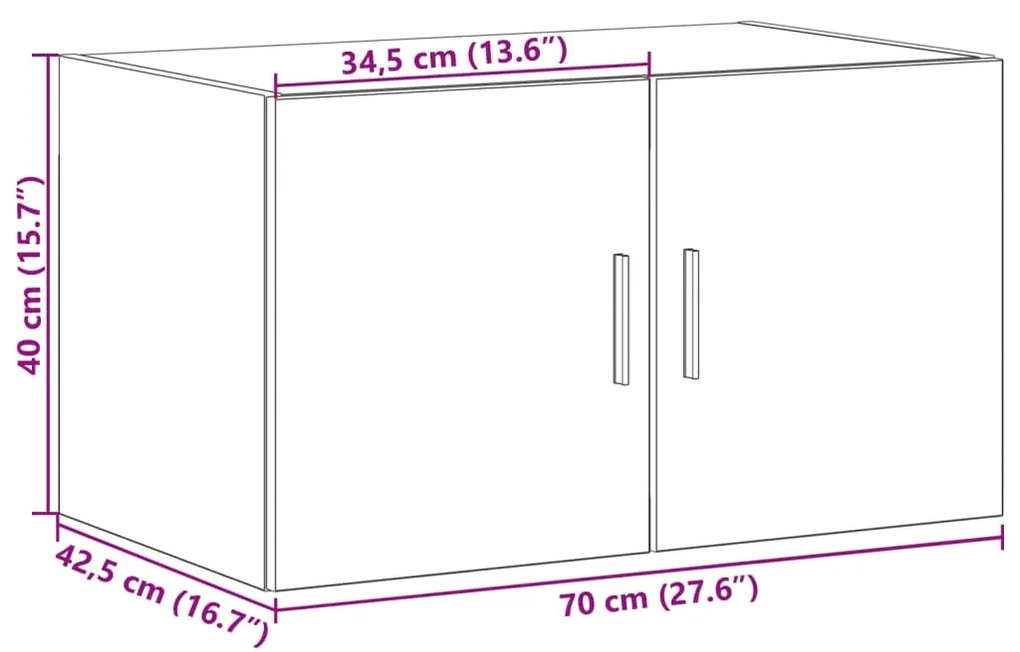 Armário parede 70x42,5x40 cm derivados madeira cinzento sonoma