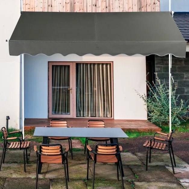 Toldo Telescópico e Retrátil 250 x 125 cm Resistente aos Raios UV Impermeável com Manivela Manual e Altura Ajustável para Janela Varanda Cinza