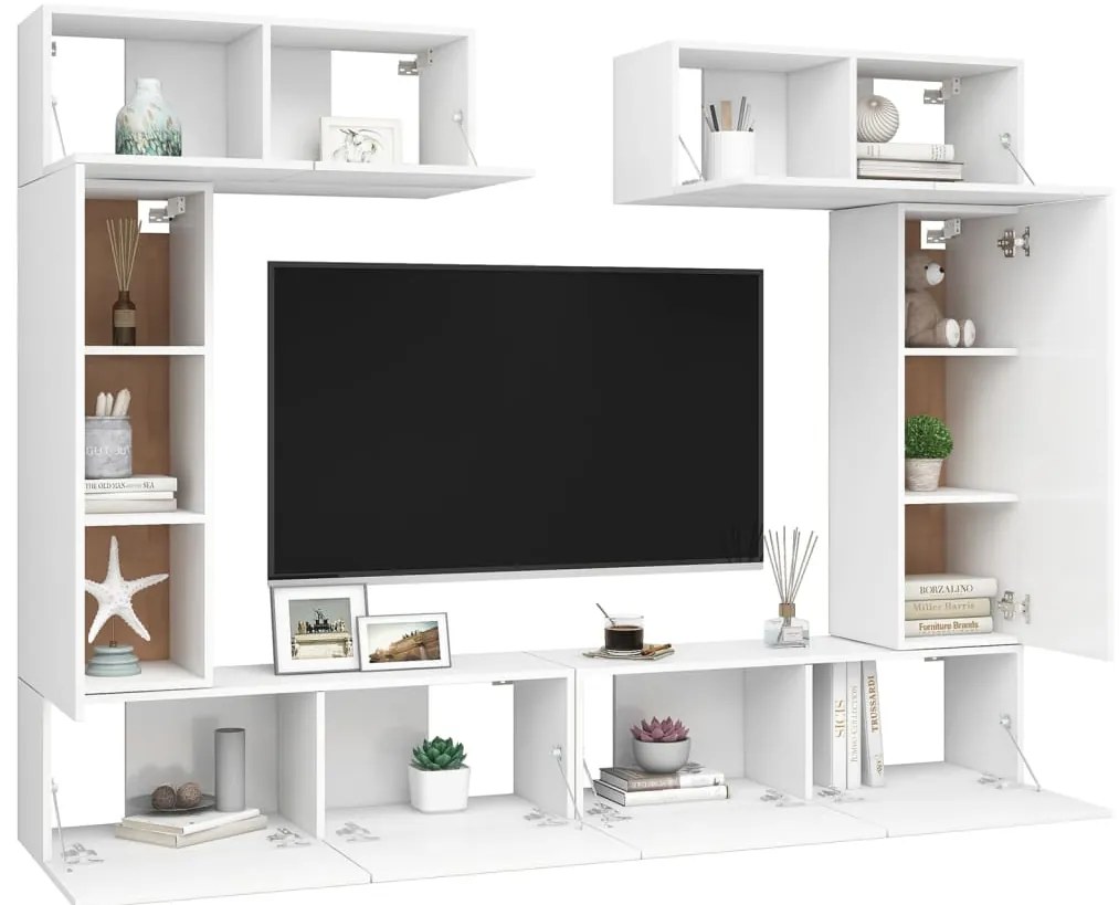 6 pcs conjunto de móveis de TV derivados de madeira branco
