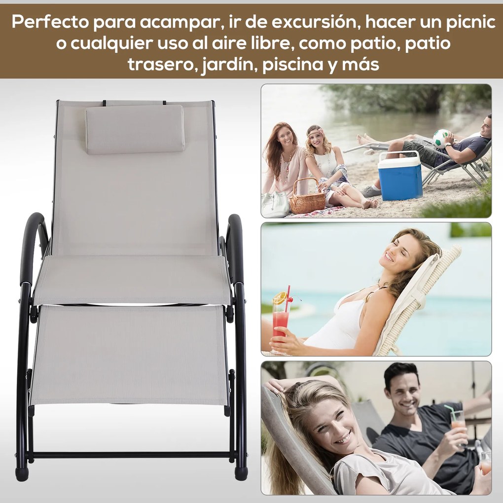 Outsunny Espreguiçadeira de Jardim Reclinável com Encosto Ajustável de 5 Níveis Apoio para os Pés Regulável e Apoio para a Cabeça Removível para Terraço Balcão Exterior 66x152x81cm Bege