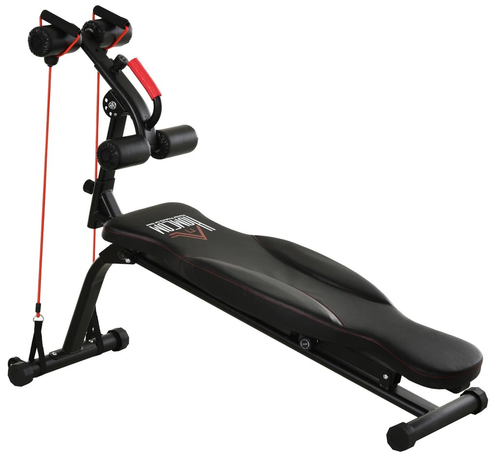 HOMCOM Banco de Abdominais Dobrável com Altura Ajustável 4 Ângulos Suporte para Pernas Ergonómico Multifuncional Banco de Exercícios 44,5x143x84-92 cm Preto