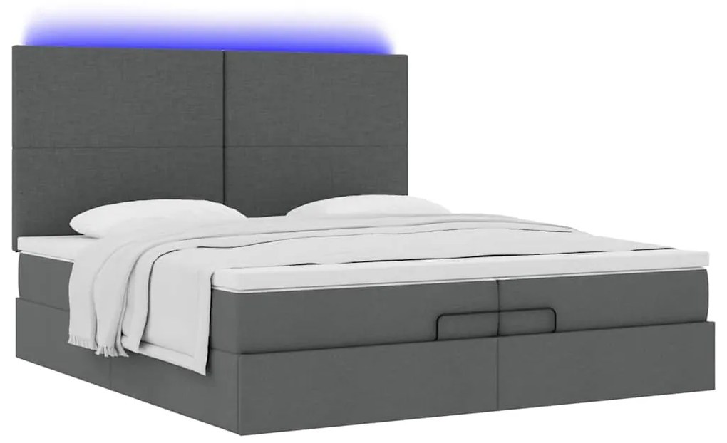 Estrutura de cama otomana com colchões tecido cinzento escuro