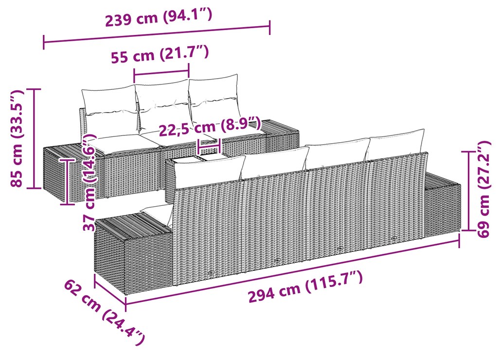 Conjunto de Sofá de Jardim de 8 peças com Almofadas Bege de Ratan