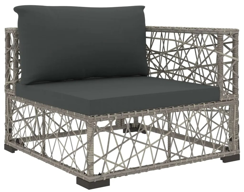 5 pcs conjunto lounge de jardim c/ almofadões vime PE cinzento