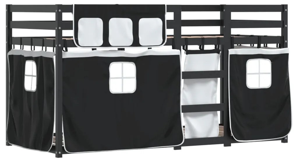 Beliche com cortinas 90x200 cm pinho maciço branco e preto