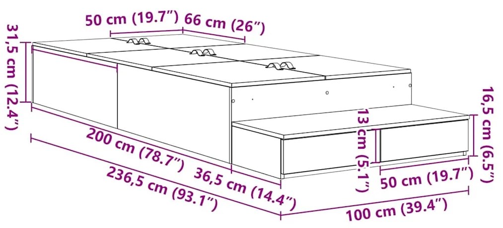 Estrado de Cama Armazenamento Cinza Sonoma 100x200 cm