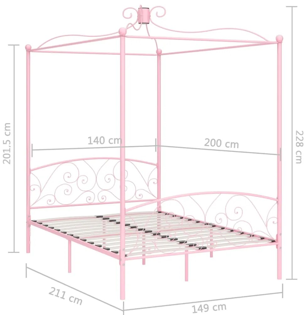 Estrutura de cama com dossel 140x200 cm metal cor-de-rosa