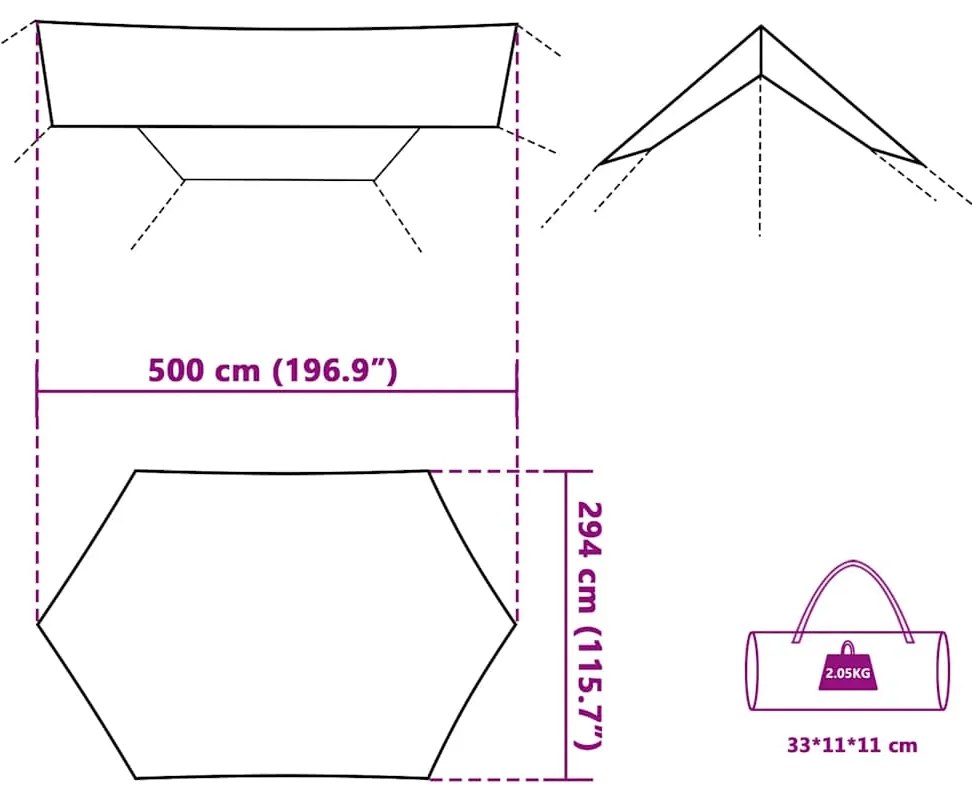Lona de campismo 500x294 cm impermeável verde